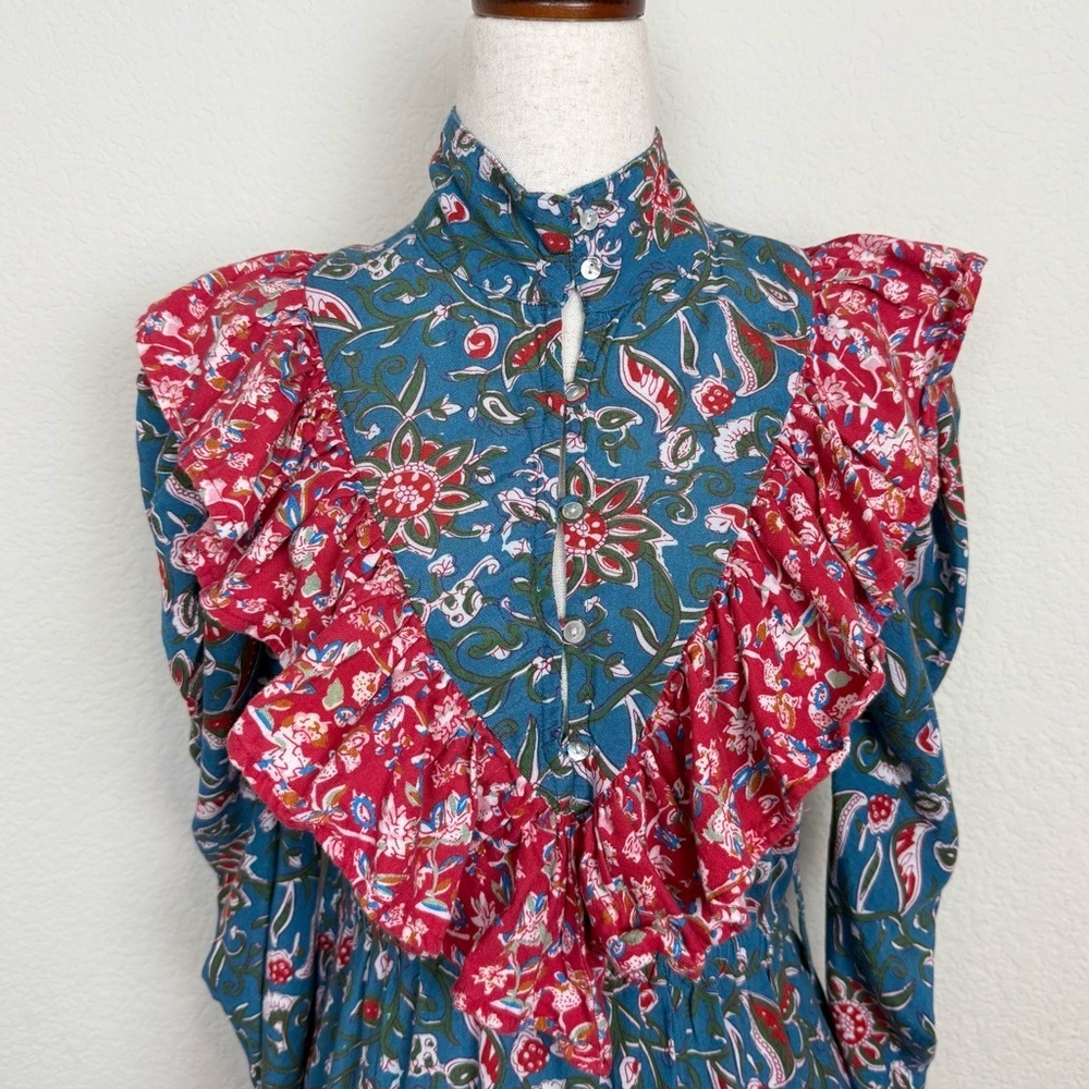 Place Nationale Floral Boho Ruffle High Neck Mini Dress - Picture 3 of 15